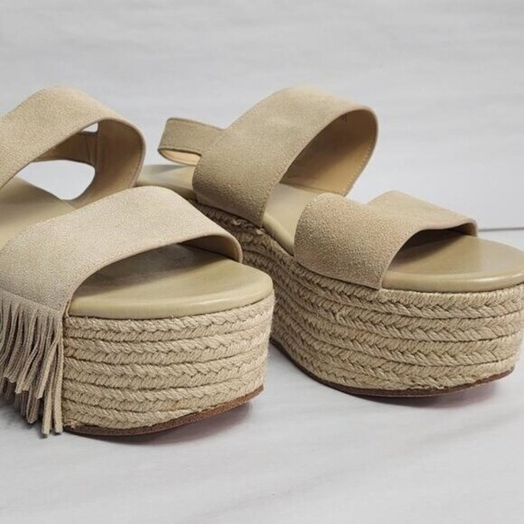 Michael Kors Hana Suede Boho Fringe Espadrille Platform Wedge Sandals Tan 9.5 - Picture 3 of 5